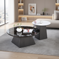Table basse ronde de luxe moderne, carreaux de céramique noirs, pieds en bois, rangement, facile à nettoyer, salon, restaurant, hôtel, villa, meubles