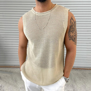 <strong>Men</strong> Casual Knitting Tops <strong>Mens</strong> Streetwear New Summer Transparent <strong>Vest</strong> <strong>Men's</strong> Sleeveless Hollow Out <strong>Beach</strong> Tshirt - Product Image 2