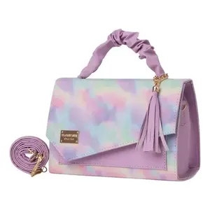 Sac à main de luxe pour femme Fana Melody, motif léopard lilas, strass, pompon, chaîne de perles, sac à bandoulière rectangulaire avec fermeture à rabat - Product Image 3