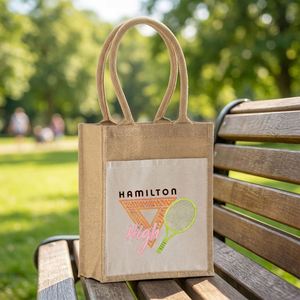 Sac fourre-tout en toile de jute personnalisable avec zone d'impression facile, petit format, imperméable, idéal pour les cadeaux - Product Image 1