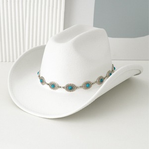 Sombrero de Vaquero Blanco con Banda de Conchos Turquesa, Estilo Occidental, Ala Ancha, Accesorio de Moda Unisex - Product Image 1