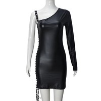Robe Moulante Sexy à Une Épaule pour Femme, Mini Robe Serrée Noire Patchwork Bandage, Idéale Soirée Club