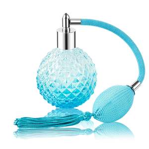 Botellas de Perfume Redondas de Vidrio Azul Vintage de 100 ml con Atomizador y Vaso Largo Azul - Product Image 1