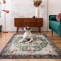 Tapis extra large vert bohème vintage vieilli, lavable et antidérapant, pour entrée, cuisine, couloir, décoration intérieure
