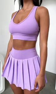 Fitness Yoga Suit Sexy And Stylish Solid Color Mini Tennis Camisole Women's Sports Two-piece Set