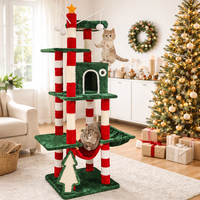Arbre à chat en peluche sur le thème des fêtes avec poteaux à gratter en sisal naturel, tour d'escalade multi-niveaux en velours pour la maison et le salon