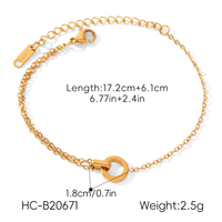 Set Perhiasan Kalung dan Gelang Choker Lingkaran Saling Terkait dari Baja Anti Karat Berlapis Emas PVD 18K H&C, Set Perhiasan Minimalis untuk Wanita