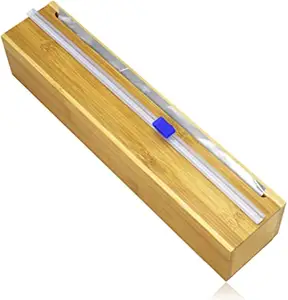 Foil Wax Paper Organizer Dispenser Drawer compatible Bamboo Wood Plastic Wrap Dispenser with Cutter
