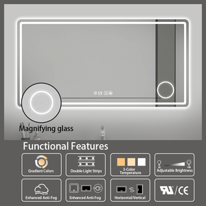 Miroirs de bain rectangulaires d'hôtel Tenture murale LED à gradation Maquillage intelligent avec miroir de salle de bain grossissant 10x