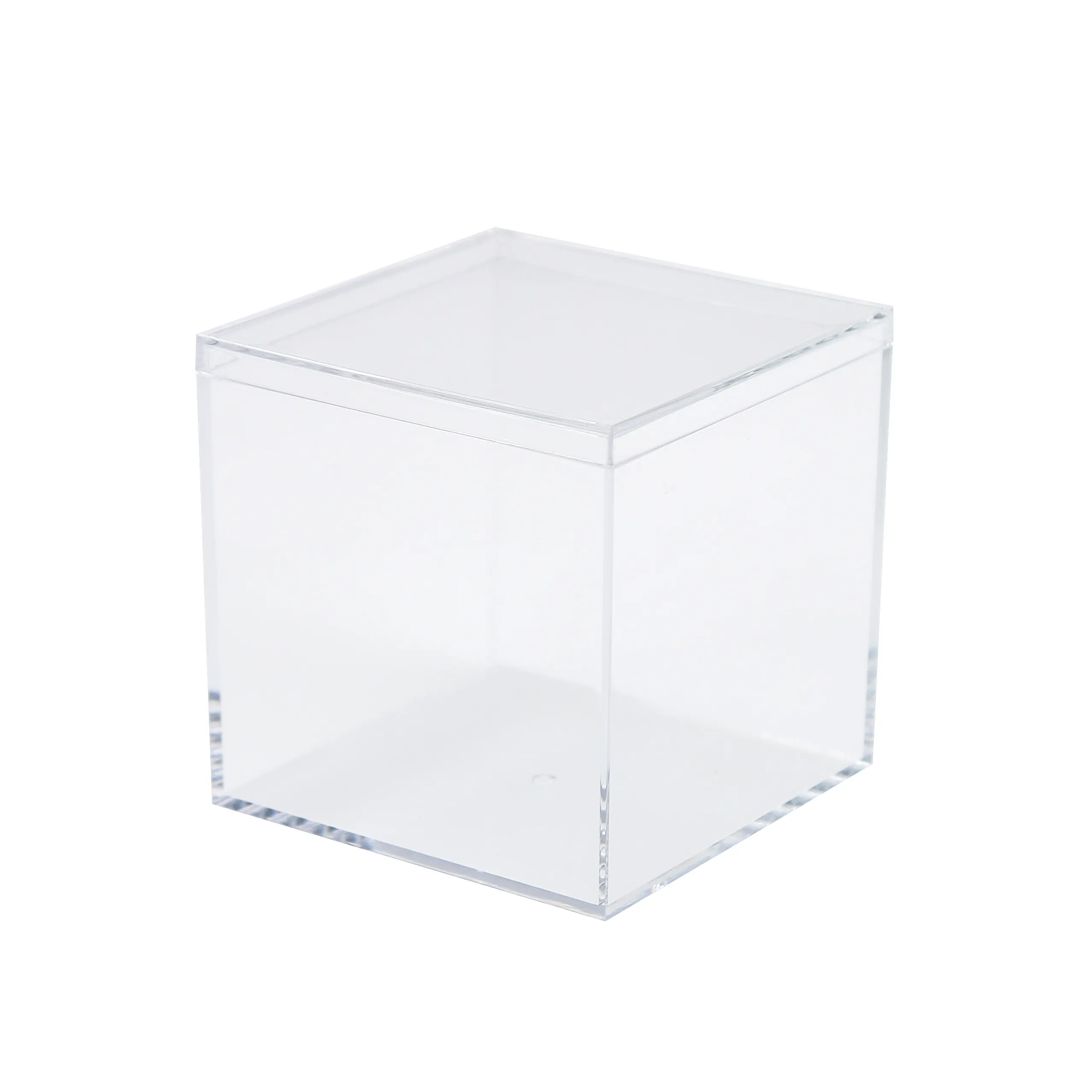 Kotak Penyimpanan Persegi Plastik Akrilik Bening 3.15 "Kotak Penyimpanan Kecil dengan Tutup Kotak Hadiah Tampilan Wadah Transparan dengan Pita Berkilau