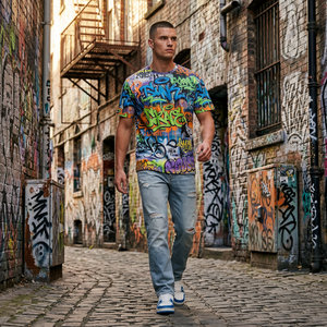 T-Shirt Oversize in Maglia Stile Hip Hop con Stampa Graffiti Selvaggia, OEM ODM - Product Image 2
