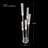 Candélabre de table transparent en acrylique à 5 bras avec support de bougie décoratif argenté style ouragan pour décoration de bougies LED