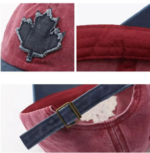 หมวกเบสบอลทรงหกเหลี่ยมผ้าฝ้ายเก่าสไตล์วินเทจ ล้างสีแบบคอนทราสต์ พร้อมลายปักใบเมเปิล - Product Image 5