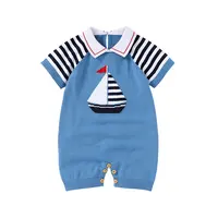 Mimixiong, 100% хлопок, милая лодка для новорожденных, логотип, вязаные комбинезоны с короткими рукавами, унисекс