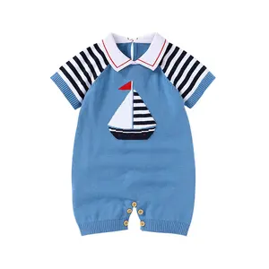los barcos bebé Suppliers-Mimixiong-mono personalizado de manga corta para bebé recién nacido, 100% algodón, con Logo de barco tejido, Unisex