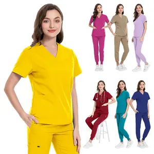 Alta calidad antiarrugas suave tela rayón spandex enfermera Hospital uniforme ropa médica mujeres y hombres Scrubs Top Scrubs Sets