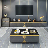 Table basse rectangulaire moderne de luxe en verre trempé et acier inoxydable noir Foshan Furniture pour salon