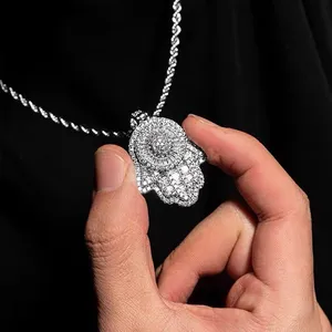 Kalung liontin tangan 24 "rantai tali untuk pria, perhiasan Hip Hop Iced Bling, Micro Pave 5A Cubic Zirconia CZ Hamsa