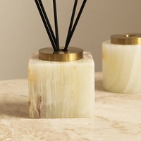 Diffuseur d'arômes écologique en marbre onyx naturel de luxe STONEKOCC, avec couvercle métallique, forme cylindrique carrée, support pour bâtonnets aromatiques