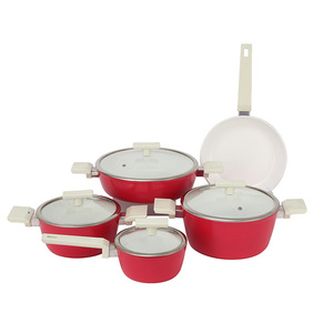 Maifan Stone Non-Stick <b>Cookware</b> <b>Set</b> 5-Piece Red With Glass Lid For <b>Induction</b> Cooking - Product Image 3