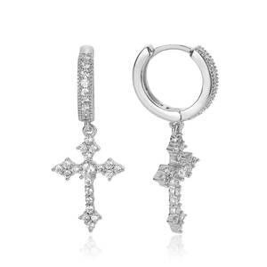 Boucles d'oreilles croix en argent sterling S925 de qualité supérieure, serties de moissanite VVS, plaquées or 18 carats, style hip-hop, pour hommes - Product Image 1