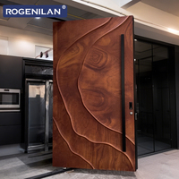 Puertas de Seguridad de Aluminio Talladas en 3D Personalizadas de Fábrica ROGENILAN, Puerta de Entrada Frontal Antirrobo Exterior con Luces LED