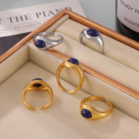 Bague Lapis Lazuli Chic Minimaliste En Acier Inoxydable Plaqué Or pour Index Doigt Déclaration De Mode Bijoux Sous-titre