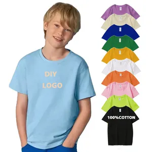 लड़कों और लड़कियों के लिए लेबल कस्टम स्क्रीन प्रिंट कढ़ाई लोगो के साथ 100% कॉटन ब्लैंक प्लेन बच्चों की टी-शर्ट