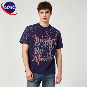 เสื้อยืดคอกลม QZFSO ลายกราฟิกประดับเพชร ผ้าคอตตอนหนานุ่ม ทรงบ็อกซี่ฟิต ล้างสีแบบทำเก่า ตกแต่งด้วยเพชร - Product Image 1