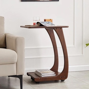 SINTERIOR WHEELED END <b>TABLE</b> MOBILE C SHAPED SIDE <b>COFFEE</b> <b>TABLE</b> <b>WITH</b> LOCKABLE <b>WHEELS</b> CURVED LEGS WATER RESISTANT WOOD WORK DESK - Product Image 2