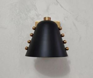 Applique murale conique en laiton artisanal avec abat-jour noir mat, style moderne du milieu du siècle, lampe murale en laiton artisanal conique, LED E26 - Product Image 4