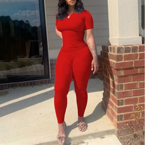 Custom LOGO Lounge Wear Women Clothing 2025 Solid <strong>Knitted</strong> Ribbed Two Piece <strong>Set</strong> Women Short Sleeves Skinny Pant <strong>Set</strong> - Product Image 2