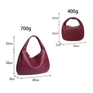 Women Woven Underarm Bag Daily Use Bag PU Leather Top Handle Shoulder Handbags With Zipper Fashion Clutch Bag For Ladies