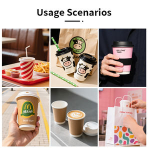 Gobelets en papier noir personnalisés de qualité supérieure en matériau kraft écologique avec impression de logo en feuille d'or pour les cafés et l'emballage des boissons - Product Image 4