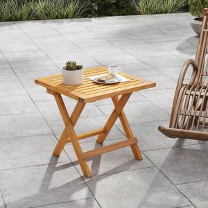 Outdoor <strong>Folding</strong> Side <strong>Table</strong>, Acacia Wood End <strong>Table</strong> Slatted Tabletop Portable Square Patio Bistro <strong>Table</strong> for Garden, Poolside - Product Image 4