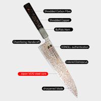 240MM couteau Gyuto professionnel 67 couches cuivre acier damas noyau de VG-10 japonais corne de buffle mélangé avec cuivre et fibre de carbone