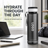 Bouteille d'eau de sport personnalisée JUNVOY 1000 ml, bouteilles d'eau en plastique pour l'extérieur, vente en gros de bouteilles de sport en plastique avec logo