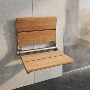 Siège de douche pliable mural en teck de qualité supérieure, banc de soins à domicile avec support robuste en acier inoxydable, utilisation en salle de bain, garantie de 3 ans - Product Image 2