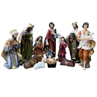 Crèche de Noël 38cm Mangeoire Scène de la Nativité Figurines Maison Catholique Résine Peinte Ensemble Nativité Jésus Enfant Crèche