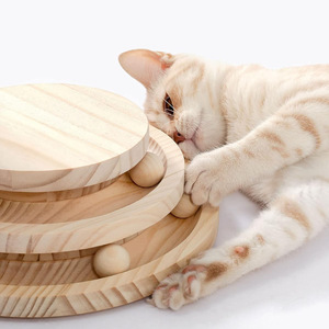 Planche à gratter pour chat en bois massif, 1 niveau, couleur naturelle, résistante à l'usure, jouet pour chat pour l'auto-entretenissement - Product Image 1