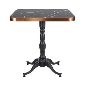 <span class=keywords><strong>Table</strong></span> à manger carrée en porcelaine marbrée noire avec piétement en <span class=keywords><strong>fonte</strong></span> antique à 4 pattes - Product Image 1