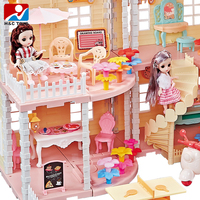 Set Perabot Rumah Boneka Mainan dengan Lampu dan Semprotan Mini Villa Mainan untuk Rumah Boneka Mewah