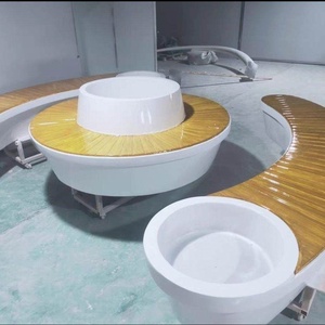 Chaise et tabouret de loisirs modernes en FRP et bois pour usage extérieur dans les centres commerciaux et les parcs - Product Image 3