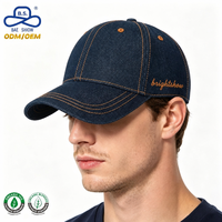 Casquettes de baseball rétro en denim premium avec logo personnalisé brodé et surpiqûres contrastées pour un style streetwear décontracté unisexe