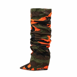 נשים אופנה slouchy הסוואה מגפיים כתום לקפל מעל טריז גבוה נשים חורף הברך - Product Image 1