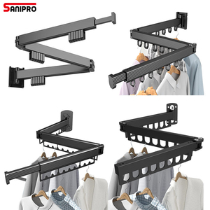 SANIPRO Séchoir à linge <span class=keywords><strong>mural</strong></span> intérieur/extérieur pliable à trois volets, gain de place, rétractable - Product Image 1