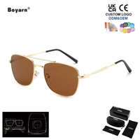Lunettes de soleil carrées vintage Boyarn pour femme, design pilote, monture métallique, verres miroir couleur océan, teintes rétro noires