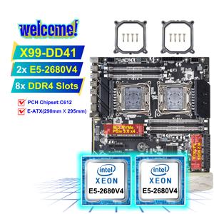 Kit de carte mère PC PANDL NEW <span class=keywords><strong>E</strong></span>-ATX X99-DD41 8x DDR4 RAM avec combo Intel Dual Xeon E5 <span class=keywords><strong>2680</strong></span> <span class=keywords><strong>V4</strong></span> 2680v4 Carte mère X99 double processeur - Product Image 1