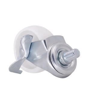 Roue tournante petite tige filetée en plastique tige pivotante de 1.5 pouces roues à roulette simple à verrouillage central roulettes à crémaillère blanche - Product Image 2
