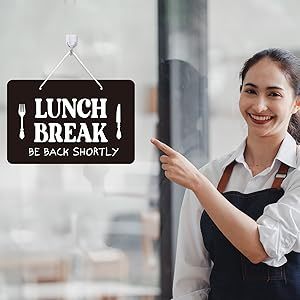 Panneau de signalisation pour pause déjeuner, 'Revenir bientôt', pour salle de pause, cuisine, bureau, magasin, café, sortie pour dîner, noir et blanc, à fixer au mur - Product Image 4